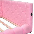 Cama nido de tamaño completo tapizada en tejido teddy blanco/rosa con luces LED y puertos USB, capacidad para 1 persona