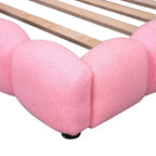 Cama nido de tamaño completo tapizada en tejido teddy blanco/rosa con luces LED y puertos USB, capacidad para 1 persona