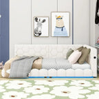 Cama nido de tamaño completo tapizada en tejido teddy blanco/rosa con luces LED y puertos USB, capacidad para 1 persona