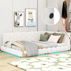 Cama nido de tamaño completo tapizada en tejido teddy blanco/rosa con luces LED y puertos USB, capacidad para 1 persona
