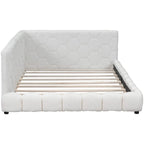Cama nido de tamaño completo tapizada en tejido teddy blanco/rosa con luces LED y puertos USB, capacidad para 1 persona