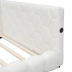 Cama nido de tamaño completo tapizada en tejido teddy blanco/rosa con luces LED y puertos USB, capacidad para 1 persona