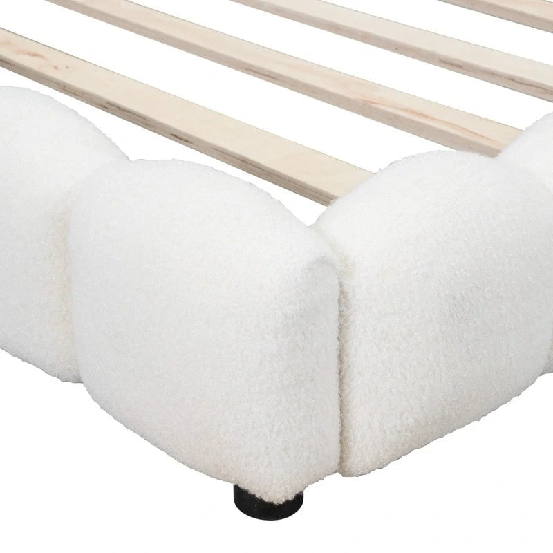 Cama nido de tamaño completo tapizada en tejido teddy blanco/rosa con luces LED y puertos USB, capacidad para 1 persona
