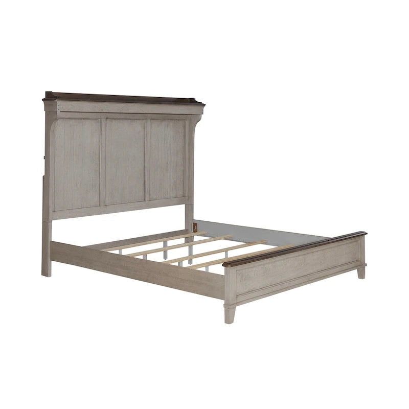 Cama King con paneles Lino envejecido y Taupe polvoriento