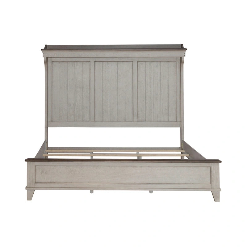 Cama King con paneles Lino envejecido y Taupe polvoriento