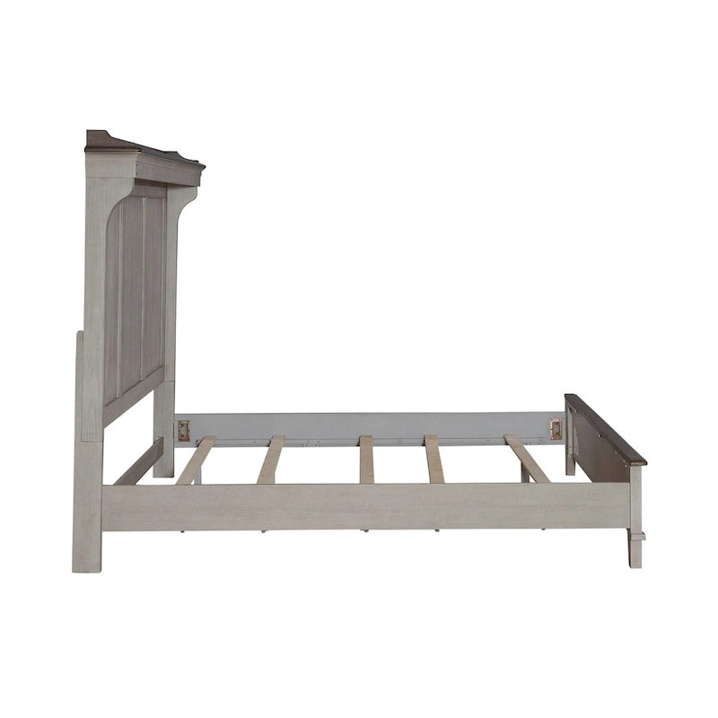 Cama King con paneles Lino envejecido y Taupe polvoriento