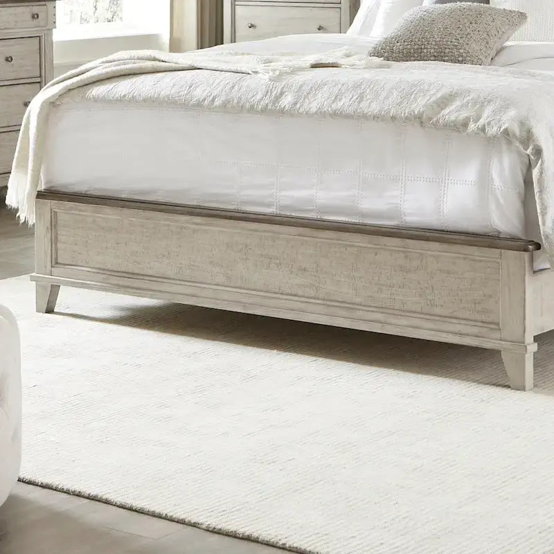 Cama King con paneles Lino envejecido y Taupe polvoriento