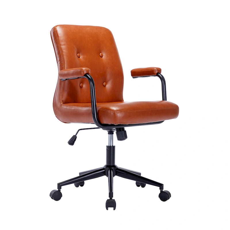 Silla de oficina de cuero sintético para la parte media de la espalda, marrón/blanca/negra, individual