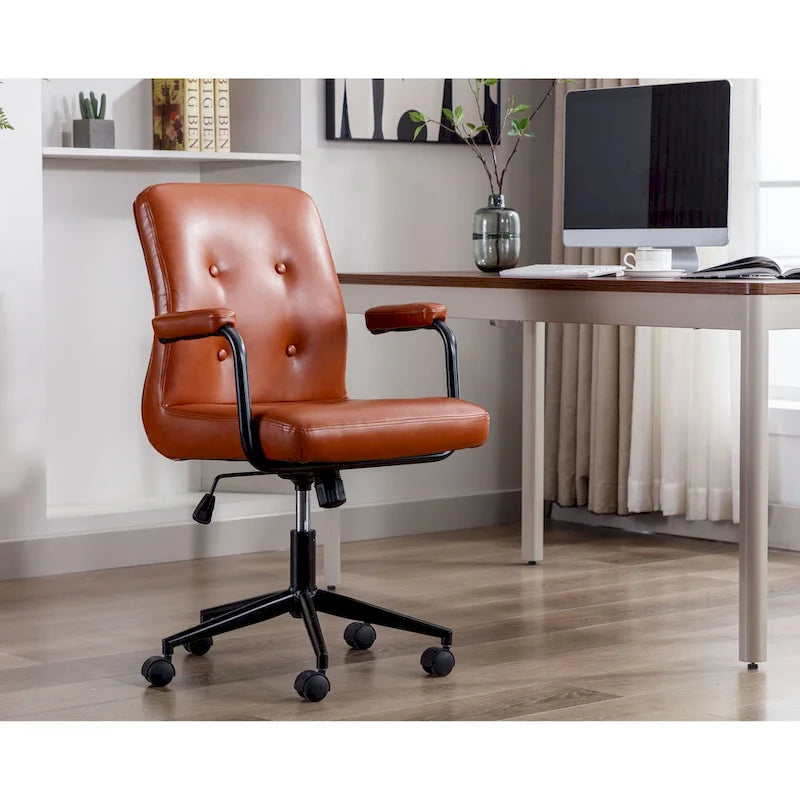 Silla de oficina de cuero sintético para la parte media de la espalda, marrón/blanca/negra, individual