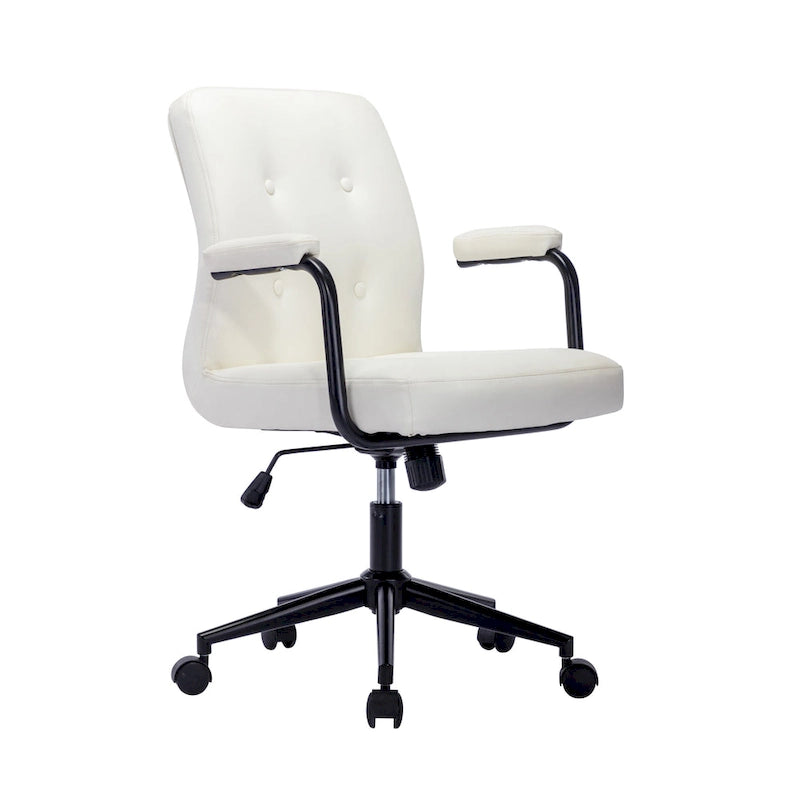 Silla de oficina de cuero sintético para la parte media de la espalda, marrón/blanca/negra, individual