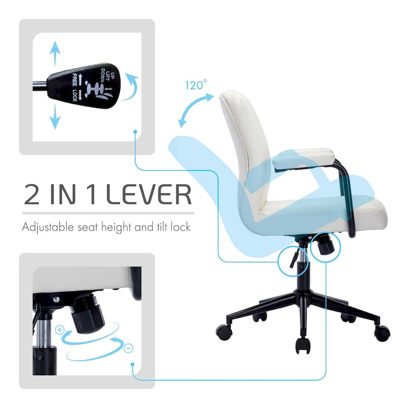 Silla de oficina de cuero sintético para la parte media de la espalda, marrón/blanca/negra, individual