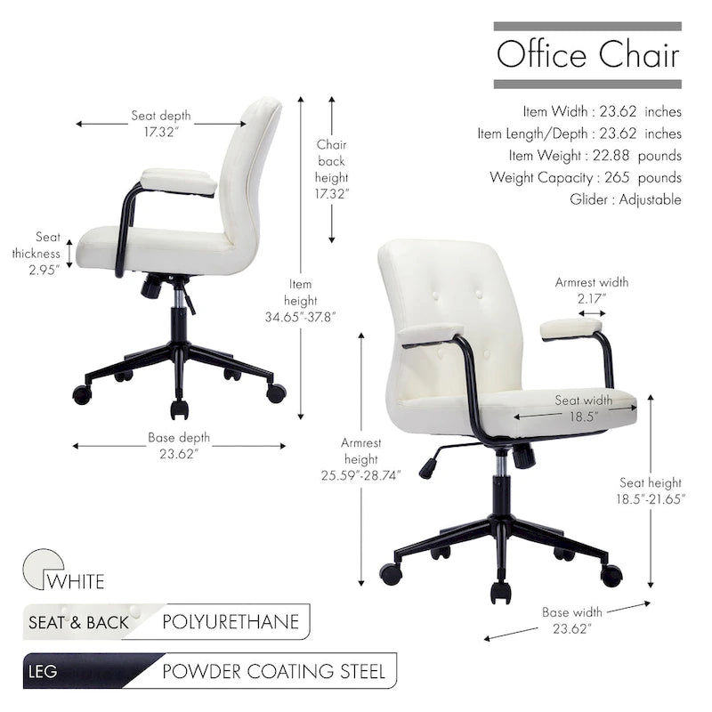 Silla de oficina de cuero sintético para la parte media de la espalda, marrón/blanca/negra, individual