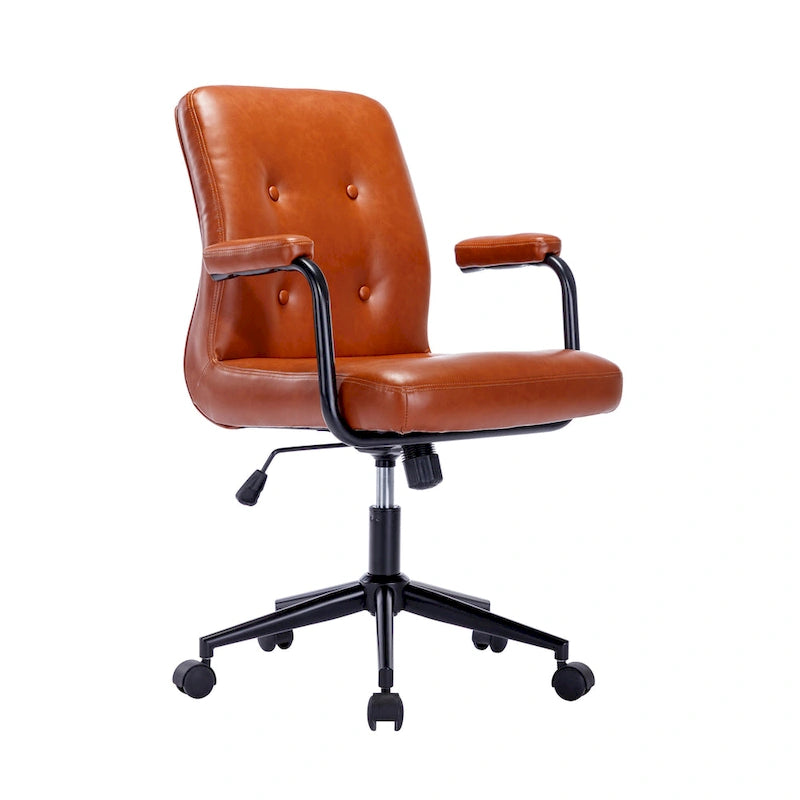 Silla de oficina de cuero sintético para la parte media de la espalda, marrón/blanca/negra, individual