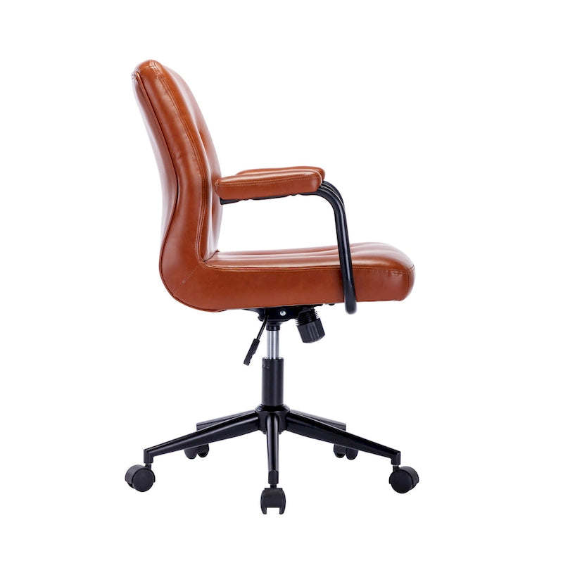 Silla de oficina de cuero sintético para la parte media de la espalda, marrón/blanca/negra, individual