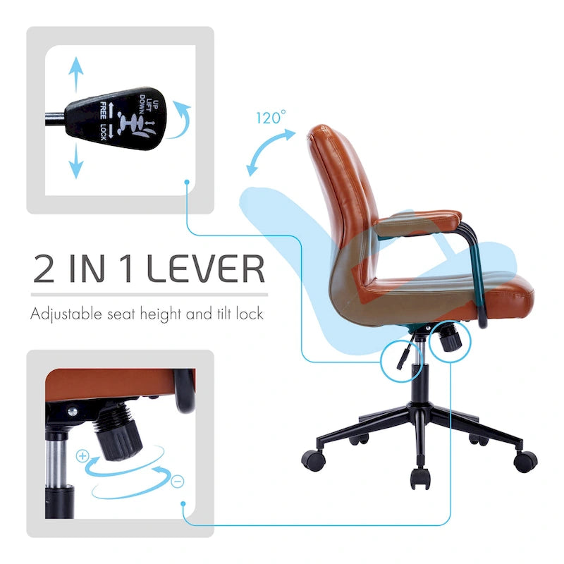 Silla de oficina de cuero sintético para la parte media de la espalda, marrón/blanca/negra, individual