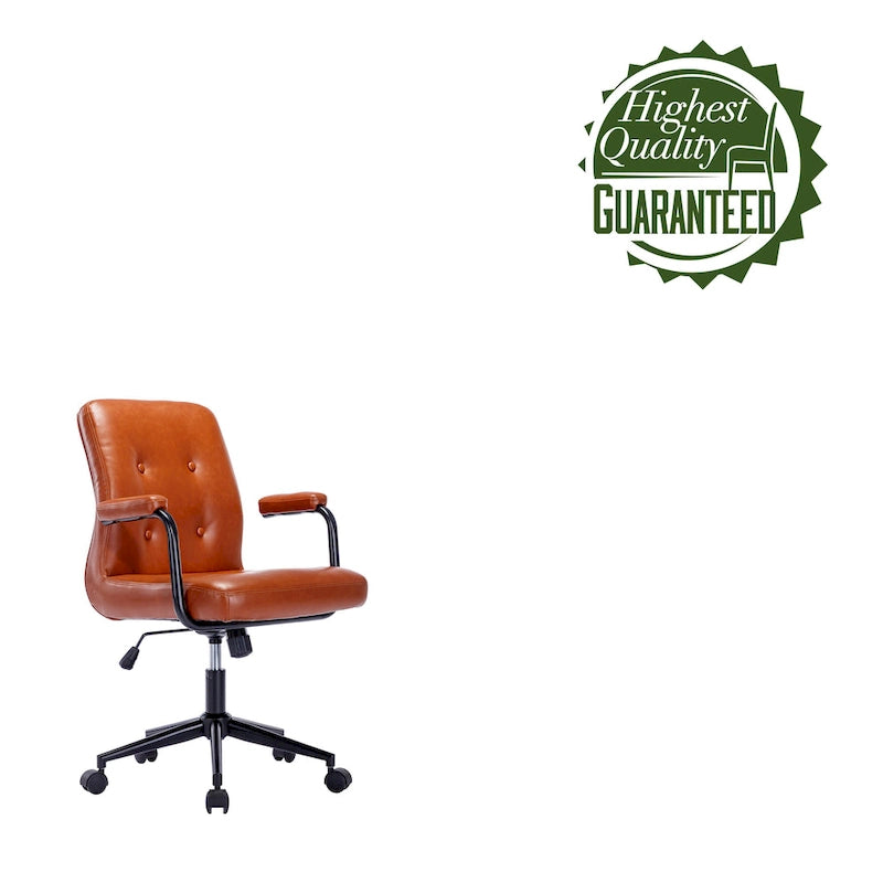 Silla de oficina de cuero sintético para la parte media de la espalda, marrón/blanca/negra, individual