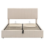 Cama Plataforma Beige Queen Tapizada con Almacenamiento Hidráulico, Capacidad para 2 Personas