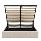 Cama Plataforma Beige Queen Tapizada con Almacenamiento Hidráulico, Capacidad para 2 Personas