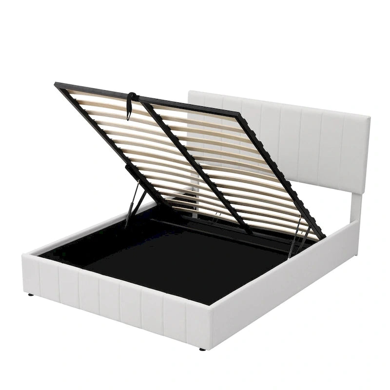 Cama Plataforma Beige Queen Tapizada con Almacenamiento Hidráulico, Capacidad para 2 Personas