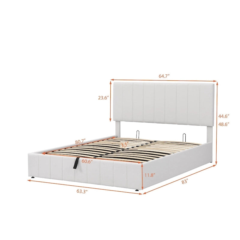 Cama Plataforma Beige Queen Tapizada con Almacenamiento Hidráulico, Capacidad para 2 Personas