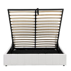 Cama Plataforma Beige Queen Tapizada con Almacenamiento Hidráulico, Capacidad para 2 Personas