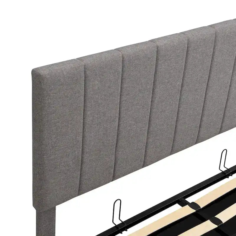 Cama Plataforma Beige Queen Tapizada con Almacenamiento Hidráulico, Capacidad para 2 Personas