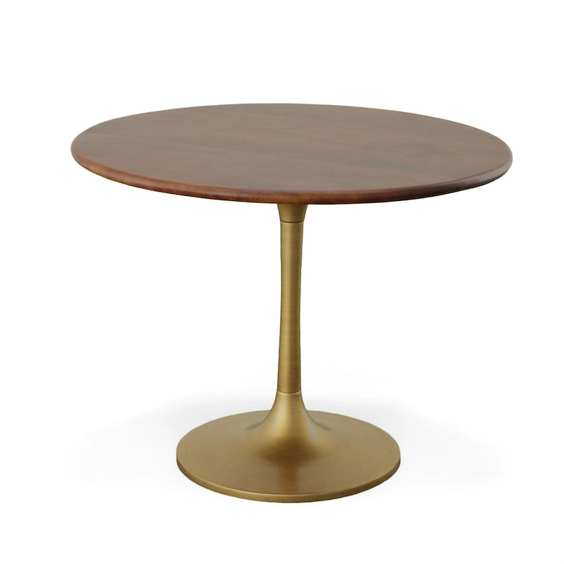Mesa de comedor redonda con pedestal Elm / Antique Gold & Black, 4 asientos