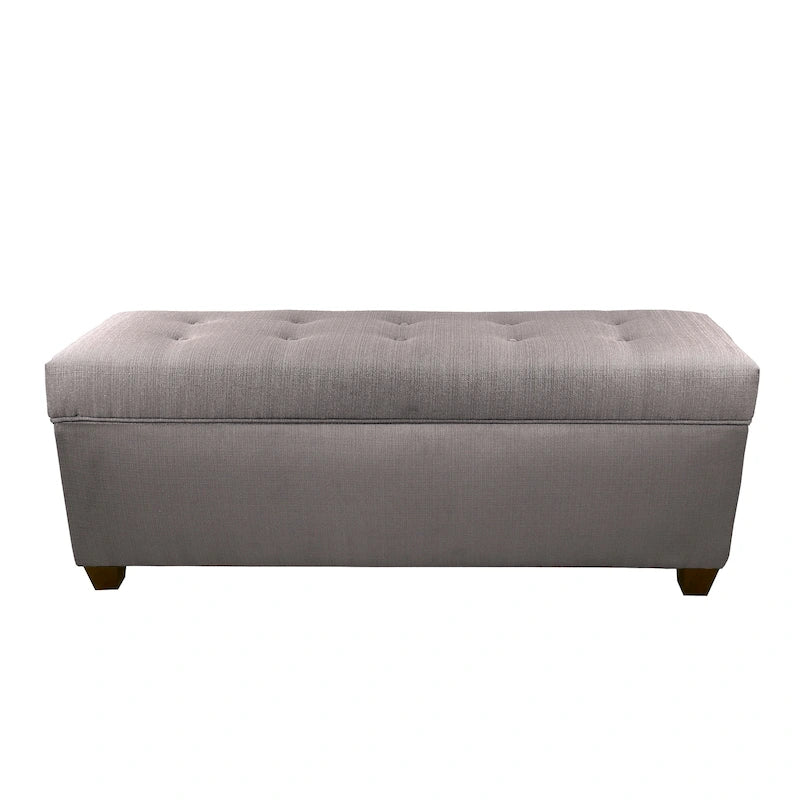 Banco de almacenamiento de lino con botones capitoné, Gris / Beige / Rojo-Gris / Azul Claro, para 1 persona