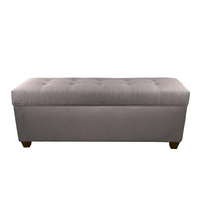 Banco de almacenamiento de lino con botones capitoné, Gris / Beige / Rojo-Gris / Azul Claro, para 1 persona