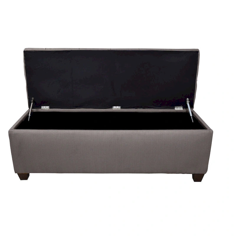 Banco de almacenamiento de lino con botones capitoné, Gris / Beige / Rojo-Gris / Azul Claro, para 1 persona