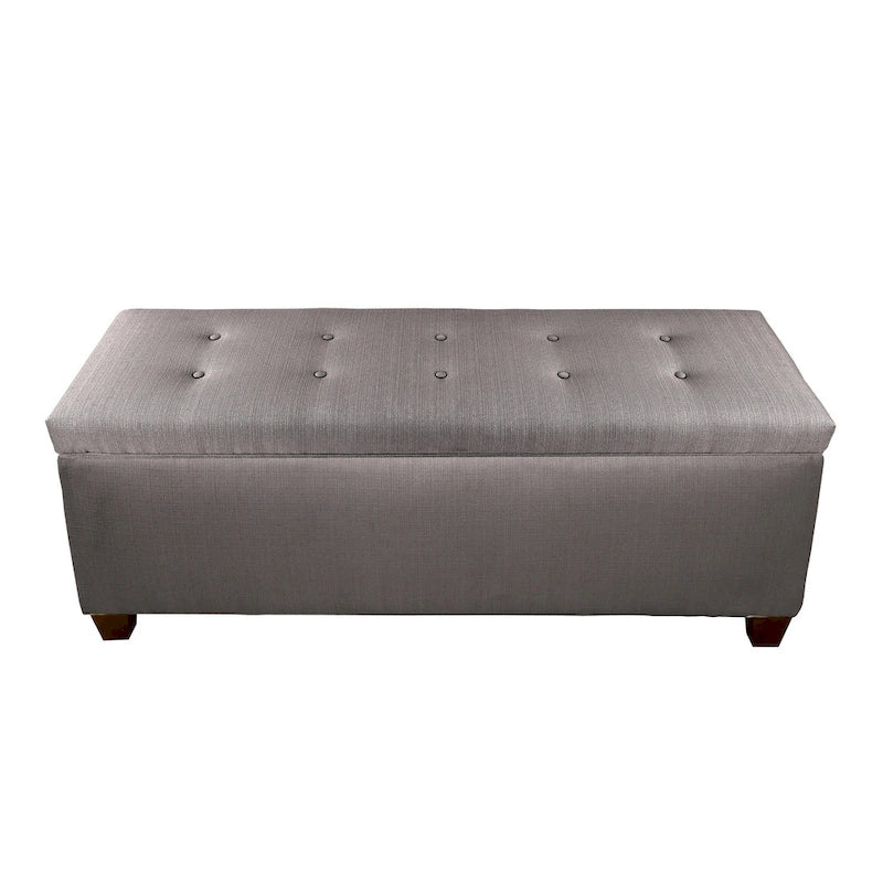 Banco de almacenamiento de lino con botones capitoné, Gris / Beige / Rojo-Gris / Azul Claro, para 1 persona
