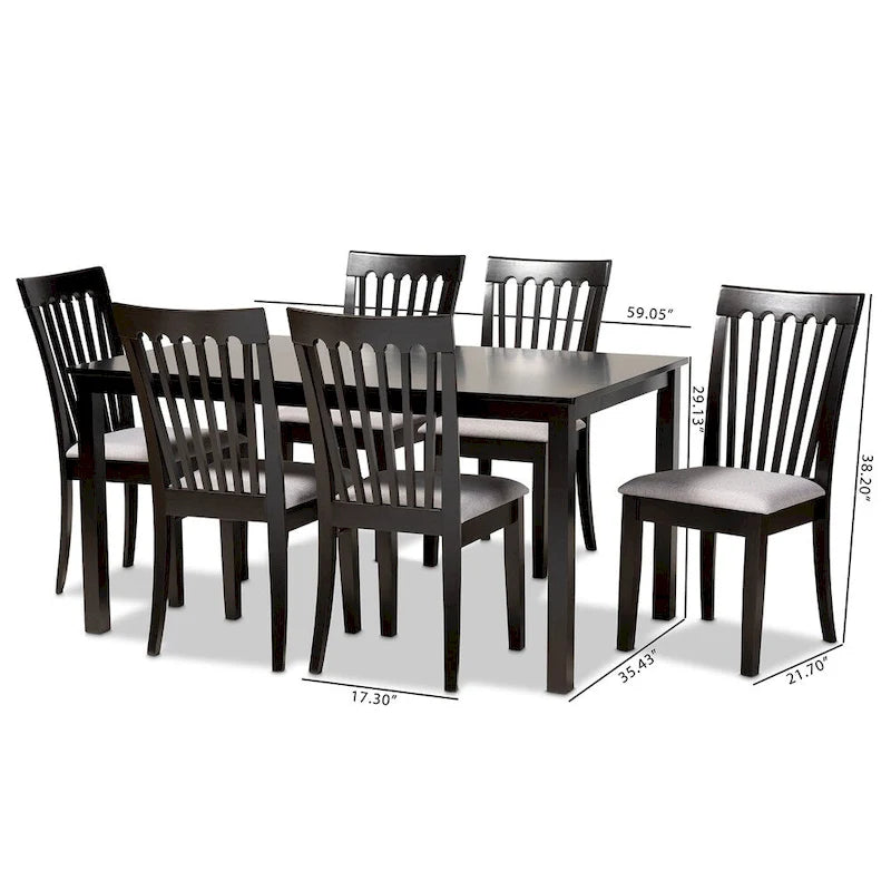 Juego de comedor rectangular gris, 6 plazas