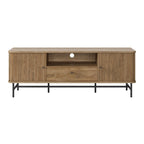 Mueble de TV marrón con puertas correderas de persiana y cajón, apto para televisores de hasta 75"