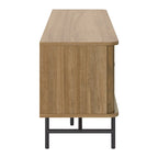 Mueble de TV marrón con puertas correderas de persiana y cajón, apto para televisores de hasta 75"