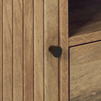 Mueble de TV marrón con puertas correderas de persiana y cajón, apto para televisores de hasta 75"