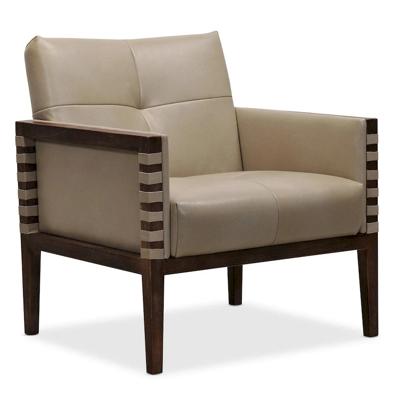 Sillón tapizado Carverdale de 79 cm de ancho, de cuero, color topo/gris, con estructura de madera – 1 asiento