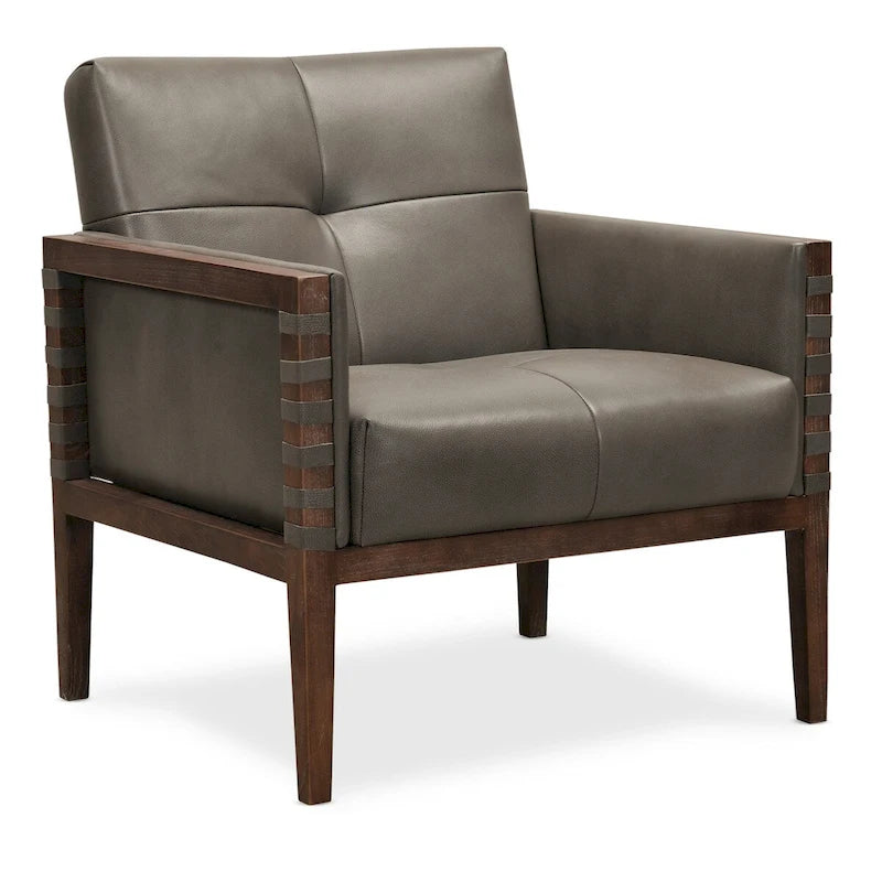 Sillón tapizado Carverdale de 79 cm de ancho, de cuero, color topo/gris, con estructura de madera – 1 asiento