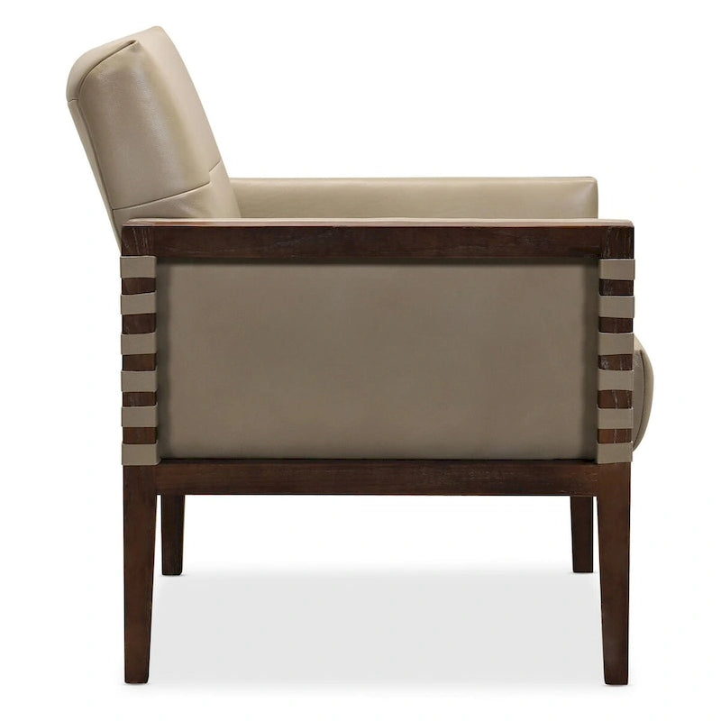 Sillón tapizado Carverdale de 79 cm de ancho, de cuero, color topo/gris, con estructura de madera – 1 asiento