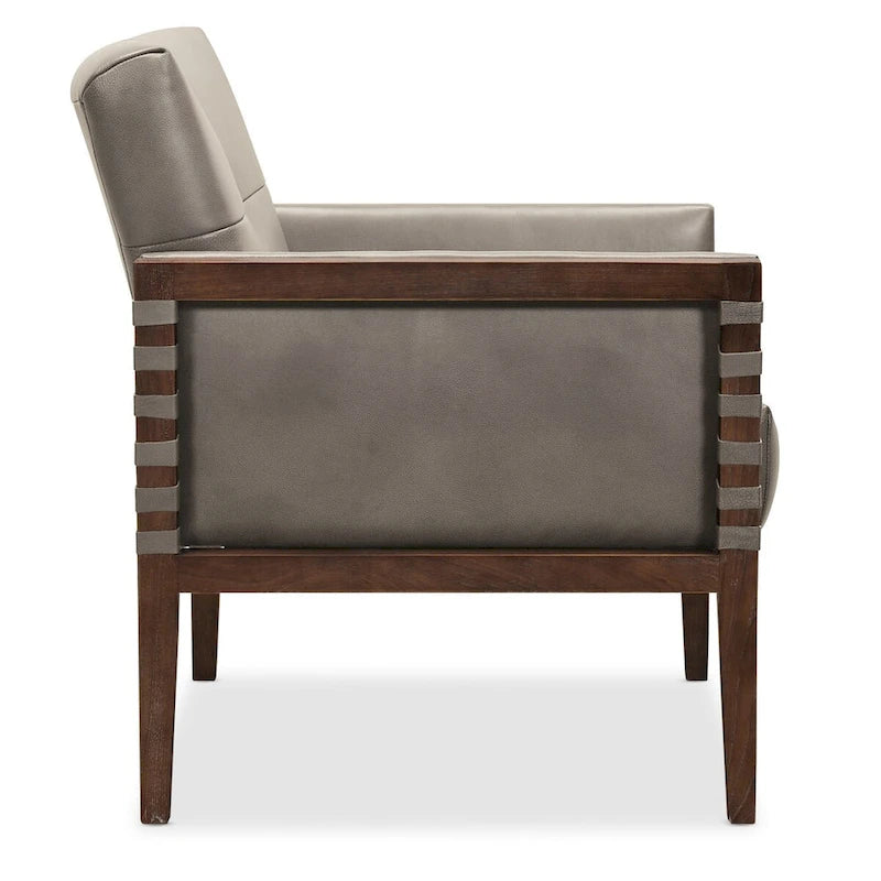 Sillón tapizado Carverdale de 79 cm de ancho, de cuero, color topo/gris, con estructura de madera – 1 asiento