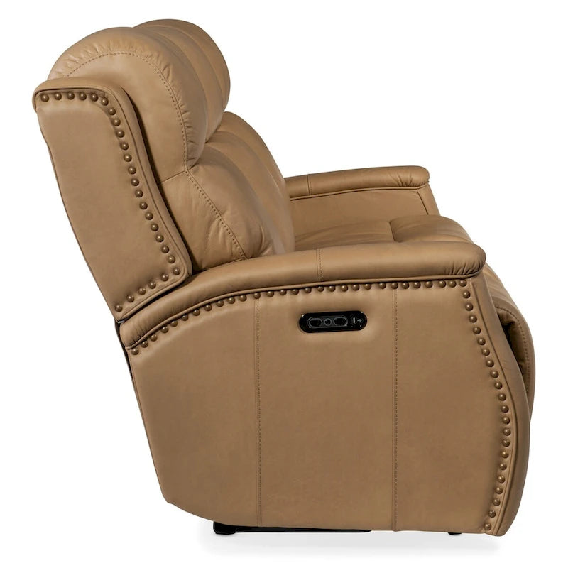 Sofá reclinable eléctrico de cuero Sahara Sand / Sahara Ash, 78", 2-3 plazas