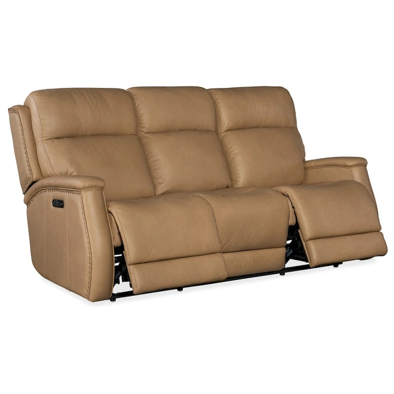 Sofá reclinable eléctrico de cuero Sahara Sand / Sahara Ash, 78", 2-3 plazas