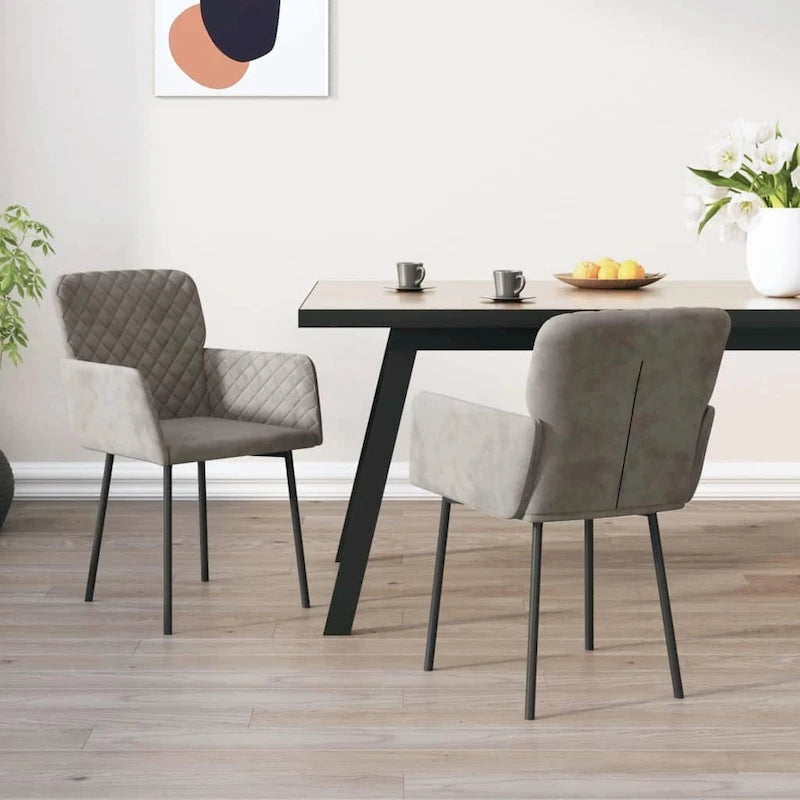 Silla de comedor de terciopelo, juego de 2 – Gris claro / Gris oscuro / Crema / Negro