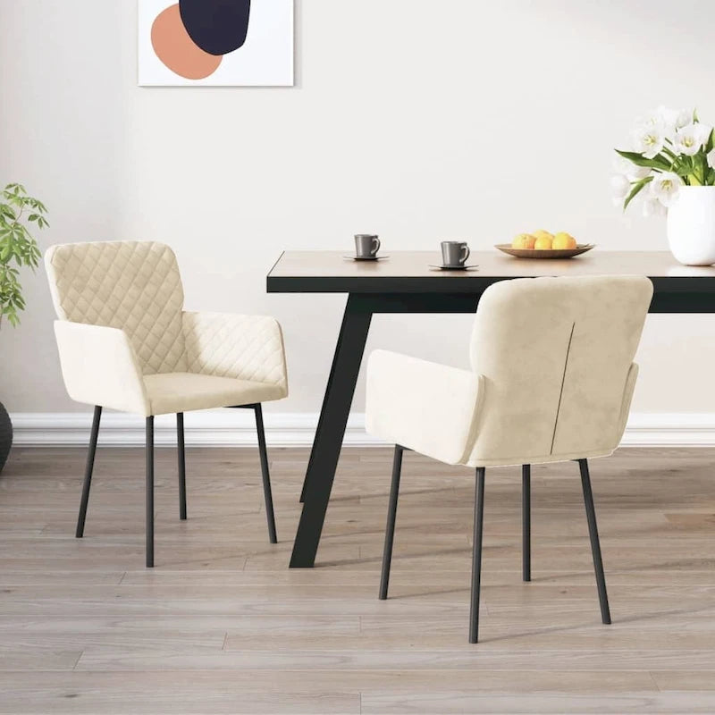 Silla de comedor de terciopelo, juego de 2 – Gris claro / Gris oscuro / Crema / Negro
