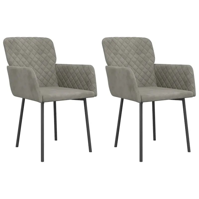 Silla de comedor de terciopelo, juego de 2 – Gris claro / Gris oscuro / Crema / Negro