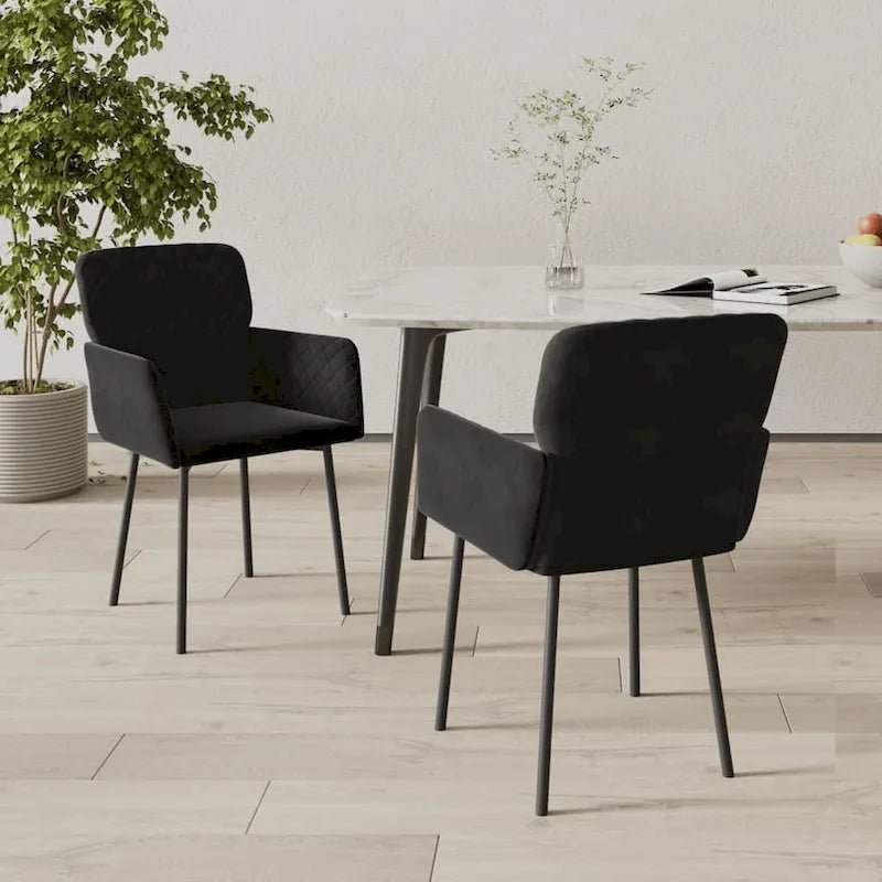 Silla de comedor de terciopelo, juego de 2 – Gris claro / Gris oscuro / Crema / Negro