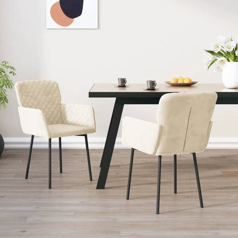 Silla de comedor de terciopelo, juego de 2 – Gris claro / Gris oscuro / Crema / Negro