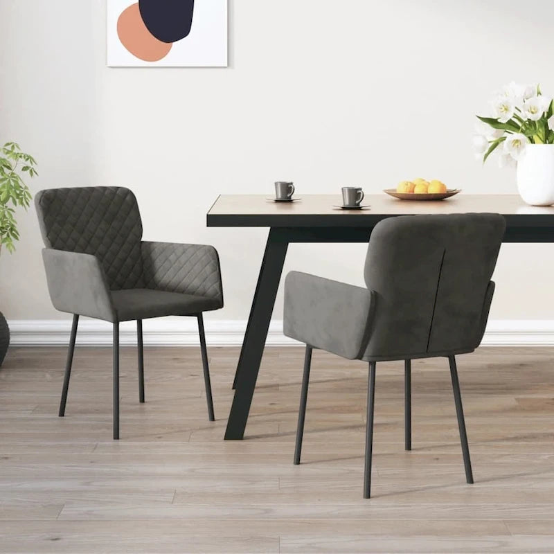Silla de comedor de terciopelo, juego de 2 – Gris claro / Gris oscuro / Crema / Negro