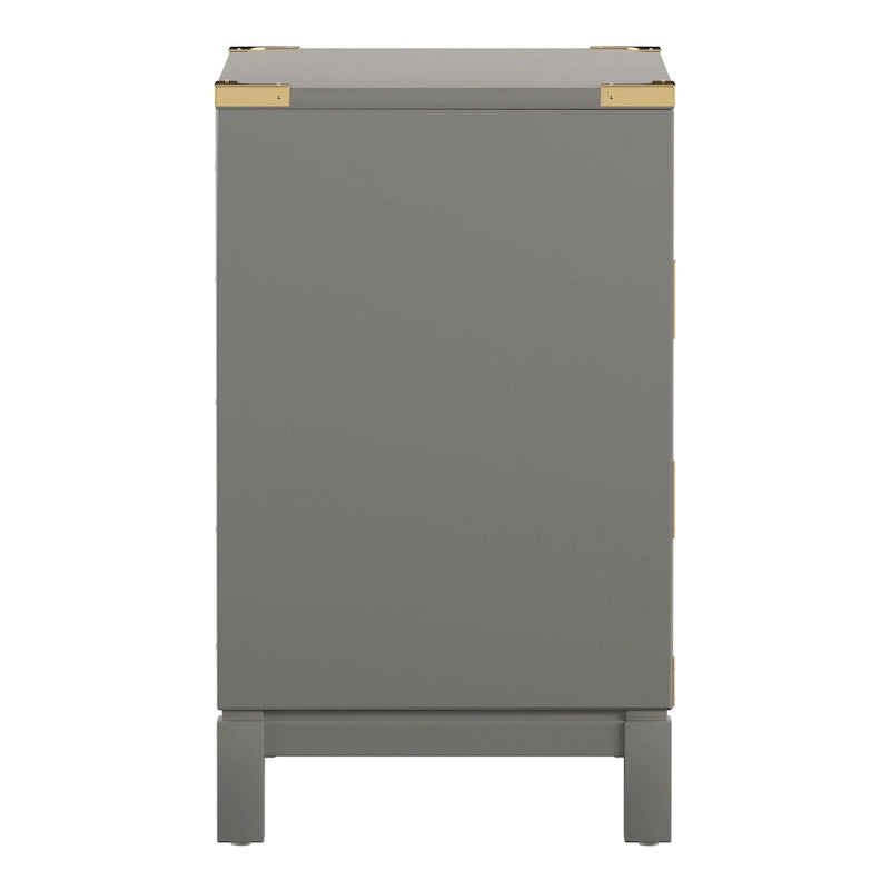 Mesita de Noche de 3 Cajones con Tiradores Dorados, Color Espresso / Gris / Blanco (Montaje por 1 Persona)