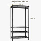 Estantería para ropa de 4 niveles en blanco y negro, capacidad de 500 lb, montaje para 1 persona