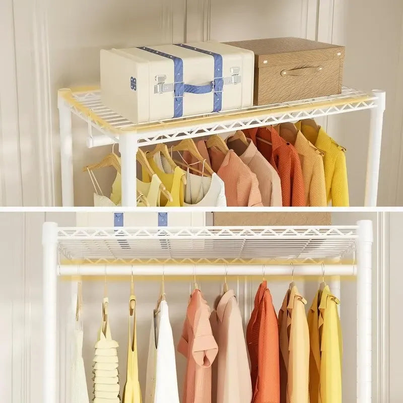 Estantería para ropa de 4 niveles en blanco y negro, capacidad de 500 lb, montaje para 1 persona
